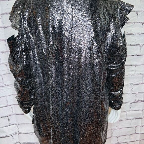 LANE BRYANT  Cold Shoulder Lined Gunmetal Sequin V-Neck size 26 - Picture 4 of 7